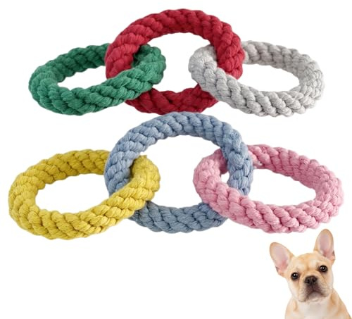 InekoAgua 2-Pack Interlocking 3-Ring Dog Rope Toys - Durable Natural Cotton Woven Teething Rope Set for Interactive Tug of War, Dental Care, Available in S/M & L/XL Sizes (Small/Medium)