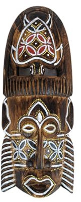 Coco Papaya Masque Africain en bois 30cm motif tortue colorée