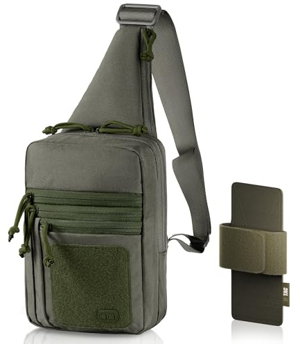 M-Tac EDC Holster de Pistolet à bandoulière, Fermeture Velcro, Noir, Poche cachée 5 Compartiments, Ajustement Universel, Olive/Feuille