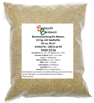 50-75 m² Blumenwiese für Bienen (0,5 kg mit Saathelfer) Bienenweide mehrjährig Blumenmischung für Wildbienen Hummeln Insektennahrung Sonne Halbschatten