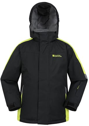 Mountain Warehouse Raptor Kids Ski Jacket - Snowproof, Fleece Lined Snow Coat with Hood - Boys and Girls Winter Warm Skiing, Snowboarding & Outdoors Jet Black Kids Size 9-10 Years