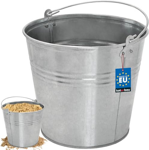 KOTARBAU® Cubo de zinc galvanizado resistente de 12 l, con asa cómoda, para jardín, construcción, residuos, cocina, mortero, herramientas