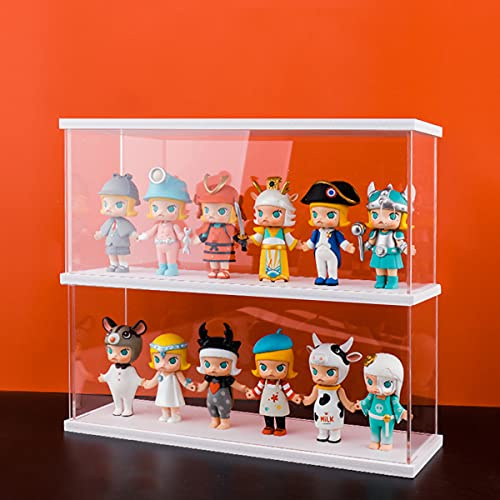 Nynelly - Vitrina acrílica transparente de 2 niveles, caja organizadora de mostrador, organizador de exhibición antipolvo para figuras de acción Pop, juguetes de colección, blanco