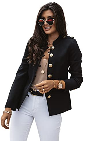 Freenfitmall Blazers de manga larga para mujer, traje de negocios, oficina, trabajo, chaqueta larga con frente abierto, talla XXL