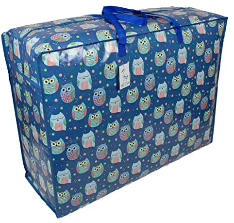 Storage Bags Water & Dust Resistant. Double zipped storage bags for toys, laundry, bedding. Underbed Wardrobe Space Saver Sleepy Owls print (115 ltr 1x Pack)