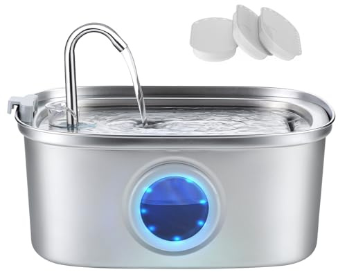 Vekonn Cat Water Fountain Stainless Steel, 0.8gal/108oz Pet Water Fountain with Water Level Indicator and 3 Filters, Cat Fountain with Quiet Pump Ideal for Cats, Dogs and Multi-pet households