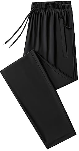 Jamron Män sommar tunna stretchiga träningsbyxor joggingbyxor med dragkedja fickor lätta vardagsbyxor (öppen botten/stängd botten)