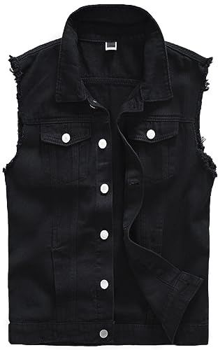 AIEOE Men's Casual Denim Vest Sleeveless Denim Jacket Cowboy Waistcoat Lapel Sleeveless Vest Hip Hop Streetwear Outwear with Pockets