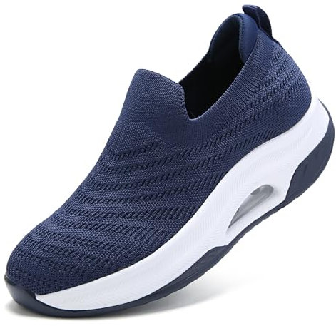 Slip On Shoes for Women Trainers Ladies Memory Foam Arch Support Plantar Fasciitis Orthopedic Shoes Non Slip Comfort Sock Wedge Gym Tennis Sneakers Navy UK 6