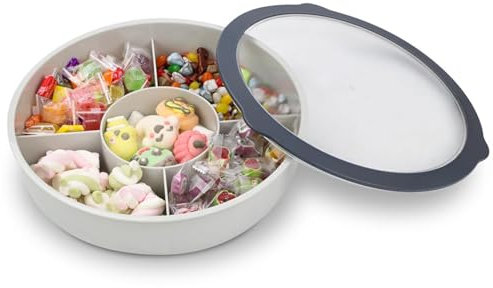Bugucat Snackteller mit 5 Fächern, Snackschale mit Transparentem Deckel, Plastik Snackbox Obstteller aus Kunststoff, Wiederverwendbar Dauerhaft für Nüsse Desserts (Rosa、Blau、Grün)