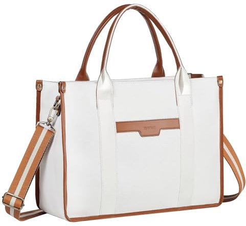 RAVUO Laptop Tote Bag for Women, Water Resistant 15.6 Inch Canvas Business Handbag Purse Carry On Shoulder Work Bag with Padded Laptop Compartment