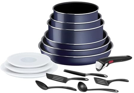 Tefal Ingenio Easy Cook and Clean Batterie de cuisine 15 pièces, Poêles, Casseroles, Poignée amovible, Non Induction, Revêtement antiadhésif, Empilable, Fabriqué en France L1579502