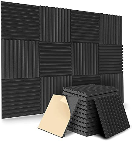 ivamulie Lot de 12 panneaux acoustiques en mousse haute densité auto-adhésifs pour la maison, le studio et le bureau - Noir