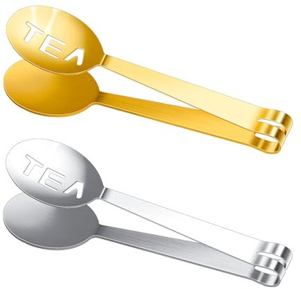 Confezione da 2 pinze per spremere bustine da tè, in acciaio inox, pinze per spremere tè, filtro, cucchiaio, clip per afferrare foglie sciolte, cubetti di ghiaccio e fette di limone (oro e argento)