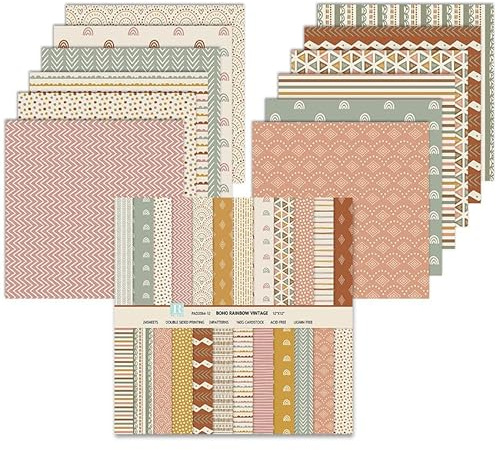 24 Feuilles Blocs de Papier pour Scrapbooking 30,5 x 30,5 cm Papier Décoratif, à Motif Papiers de Scrapbooking Blocs de Papiers Cartonné pour Journal Album de Bricolage (A, 12inch)