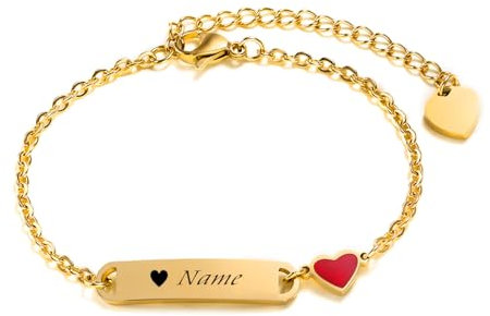 Baby Kind Armband mit Gravur Edelstahl Personalisierte Armbänder Tochter|Gravierbare Kinderarmkette|Taufarmband Junge Mädel| Herzform Charme Name Babyarmband Taufgeschenke Plated （Gold）