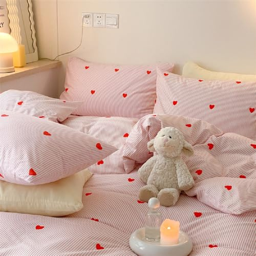 Sedefen Housse de Couette 140x200 cm Rose Coeur Ado Adultes Parure de Lit 1 Personne avec Fermeture Éclair Filles Housse Couette en Microfibre avec 1 Taie d'oreiller 65x65 cm