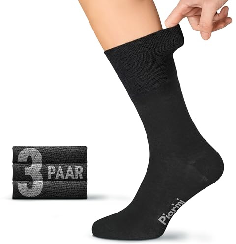 Piarini 3 pares de calcetines para diabéticos para hombre sin cintura elástica, sin costuras, aptos para las venas de 97% algodón, calcetines extra anchos con cintura ancha, Negro , 47-50