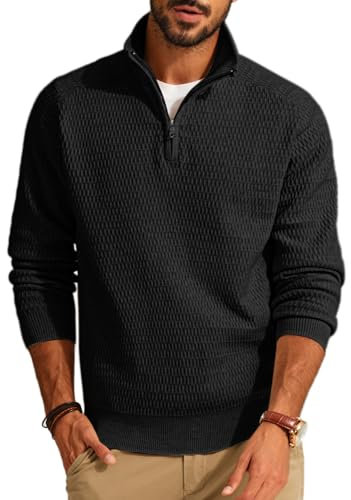 PJ PAUL JONES Arbeitspullover Herren Strickpullover Sweater Herren mit Reissverschluss und Stehkragen Schwarz XL