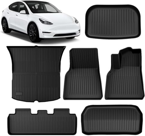 GEARCELL 6PCS Floor Mats Full Set Fit For Tesla Model Y 2021 2022 2023 2024 2025,TPE Heavy Duty, Waterproof Easy Clean