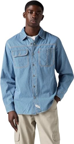 Levi's Homme Chemise décontractée Auburn Worker avec Col à Pointe, Relaxed Fit, Bleu (Kapri Indigo Stripe), XL