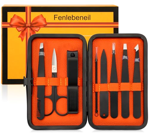 Pinzette di precisione per sopracciglia,Pinzetta e Tagliaunghie Set,Manicure con pinzette, Precisione Pinzette di Kit da viaggio per la cura degli Uomo Grooming Kit,9 pezzi, in acciaio inossidabile