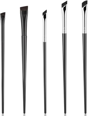 Set di 5 pennelli per eyeliner, ultra-sottili e obliqui ad angolo piatto, pennelli angolati fini per eyeliner, sopracciglia, correttore, strumento cosmetico professionale per un'applicazione di