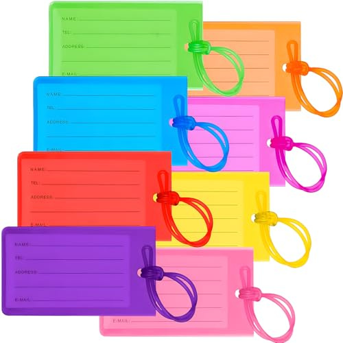 8 Stück farbige Kunststoff-PVC-Etikettenanhänger, Taschenanhänger für Gepäck, Gepäckanhänger für karierte Koffer, Reisetaschen und Rucksäcke, Visitenkartenhalter in verschiedenen Farben