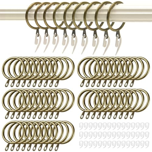 Lot de 50 anneaux de rideau en métal avec crochet en plastique - Diamètre intérieur : 30 mm - Pour rideau de fenêtre, rideau de lit, rideau de douche - Bronze