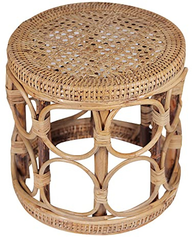 Natural Wicker Ottoman - Rustic Hand-Woven Rattan Coffee Table & Footrest Versatile Indoor/Outdoor Plant Support & Decorative Stool for Home & Garden