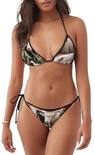 Animals in Green Pasture Halter String Bikini Triangle Top Bathing Suits Side Tie Swimsuits X-Large