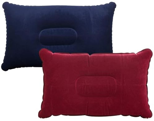 2 PCS Inflatable Pillows – Ultralight Blow Up Camping Pillow 34×22cm – Compact Travel Pillow for Beach, Sunbathing, Sleeping, Neck & Lumbar Support – Portable Outdoor Cushion (Rose Red & Dark Blue)