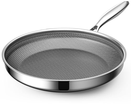 ZEROPAN 28 cm icke-färgande stekpanna, i rostfritt stål, med handtag för att hålla det kallt, diskmaskinssäker, utan PFAS PFOA och PTFE, ugnssäker upp till 260 °C, lämplig för induktion