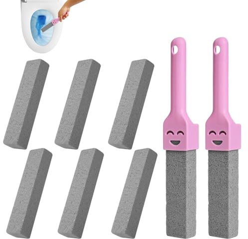 ACOMTUO 8 Pezzi di Pietra Pomice Detergente WC con 2 Manici,Blocchi di Pulizia per WC,Spazzole per la Pulizia Della Pietra Pomice per WC, Vasca da Bagno, Lavabo, Lavandino
