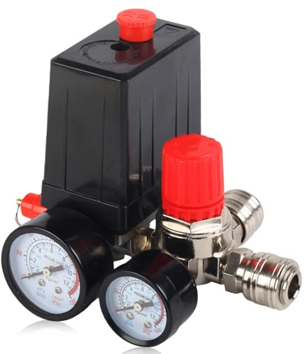 Interruptor de presión compresor de 220 V con regulador de presión y 2 manómetros, regulador de válvula de control del compresor de aire, interruptor de compresor con válvula de seguridad y