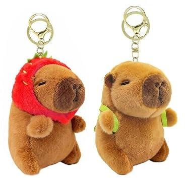 Sikweny 2 Pièces Capybara Porte Clé Mignon, Porte Clef Peluche Super Doux, Peluche Capybara Pendentif Animal Femmes Sac Accessoires Portes Clef pour Enfants Adultes Amis Cadeau