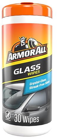 Armor All Car Glass Wipes, Auto Glass Cleaner for Film and Grime, 30 Count