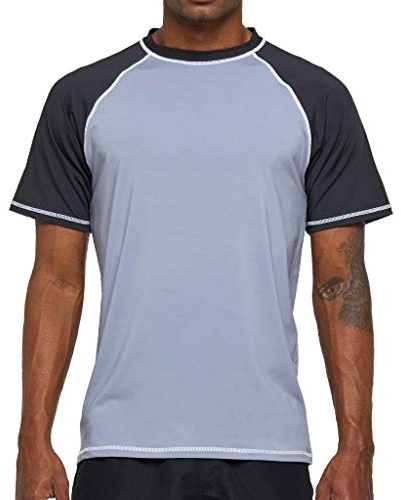 Arcweg Rash Guard Men Short Sleeves Shirt UPF 50+ Elastic Rash Vest Loose Fit Swimming Top Quick Drying Running Vest Sports Top