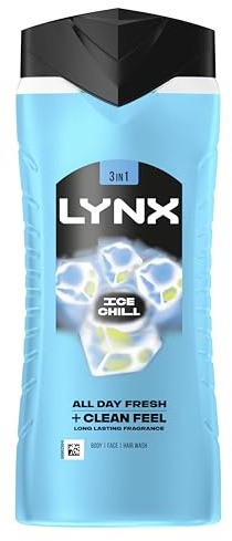 Lynx Ice Chill 3-in-1 Body Wash Hair, Face and Body Cleanser shower gel with plant-based prebiotics and 5x more moisturisers** for an all day fresh & clean feel 500 ml