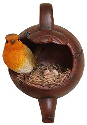 Vivid Arts Wall Hanging Robin Nested in Teapot Home or Garden Decoration (HGF-013)