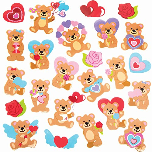 Baker Ross Adesivi in Gommapiuma Orso Amoroso - Confezione da 200, Adesivi di San Valentino per Bambini (FC377)