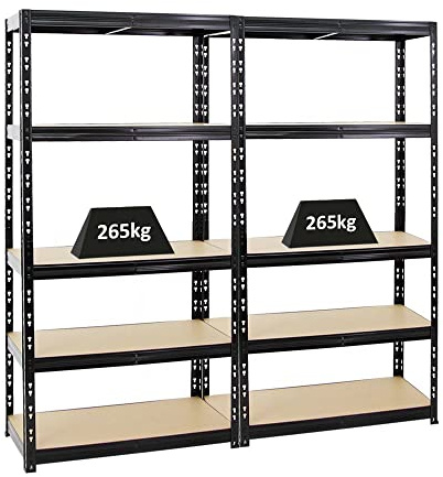 PROREGAL Mega Deal 2X Étagère Charge Lourde Tiger | HxLxP 180x90x45cm | 265kg par Niveau | Noir | Étagère Robuste de Garage, Atelier, Cave, sous-Sol, Stockage, Rangement, rayonnage