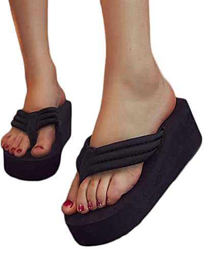 Minetom Femmes Paillettes Tong Compensees Été Plage Piscine Et Vacances avec Tapis De Yoga Confortable Flip Flop Pantoufle