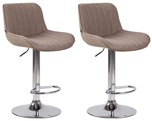 CLP 2er Set Barhocker Lentini Stoff I Thekenhocker Höhenverstellbar I Barstühle Mit Fußstütze I 360° Drehbar I Tresenstühle Mit Trompetenfuß, Farbe:Taupe, Gestell Farbe:Chrom