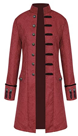 TSIRNK Costume Médiéval Steampunk pour Homme, Déguisement d'Halloween (Rouge, Taille XL)