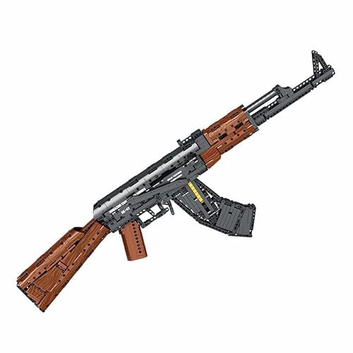 Technik Schießwaffe Bausteine, Technik AK-47 Sturmgewehr Bausatz Modell mit Schussfunktion, 1366+ Klemmbausteine Gewehr Waffen Bauset Konstruktionspielzeug Kompatibel mit Großen Marken