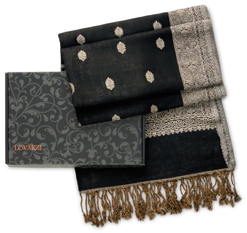 LOVARZI Sciarpa da Donna in Confezione Regalo: Regali per Lei - Pashmina Nera da Donna - Idee Regalo per Natale