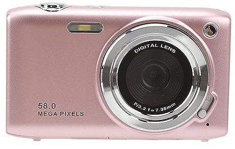 Digitalkamera, 58 MP 4K HD 2,88 Zoll Bildschirm Kompaktkamera, 16 facher Zoom, Zeitgesteuerte Fotografie Vlogging Kamera mit Autofokus, 800 mAh Akku, für Studenten, Anfänger (Rosa)