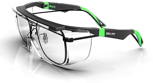 DEX FIT Occhiali di protezione SG210 OTG, occhiali protettivi per portatori di occhiali, Z87, anti-appannamento e antigraffio, regolabili per uomo e donna, occhiali UV (montatura nera e verde, lenti