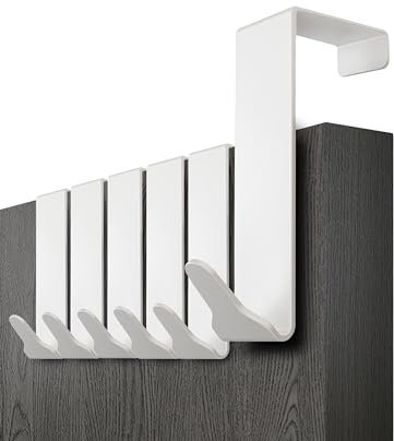 Menz Over Door Hook 6 Pack White, Stable Overdoor Hanger. Rust-Free Door Hangers for Clothes, 3.6cm Fit. 15kg Coat Hanger, Stainless Steel with EVA Pads, Prevents Scratches